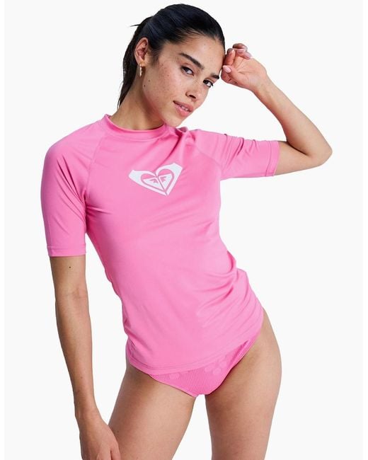 Roxy Pink Whole Hearted Upf 50 Short Sleeve Rash Vest