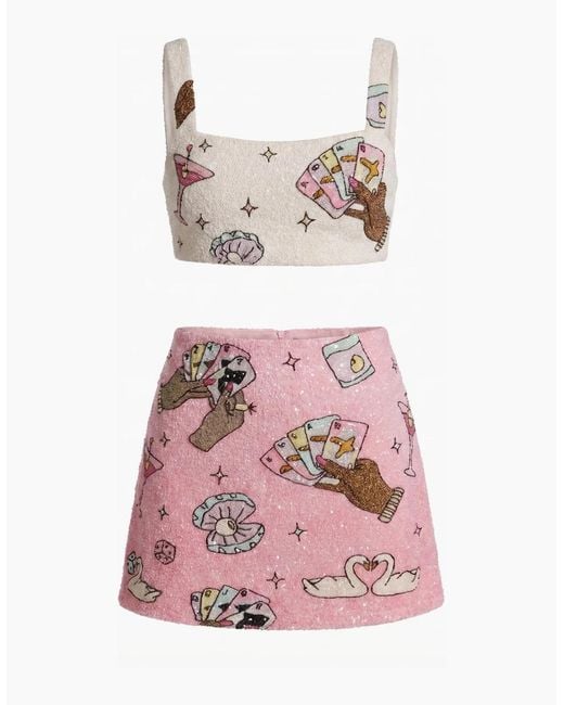Oceanus Pink Vegas Beaded Party Beach Co-Ord Mini Skirt