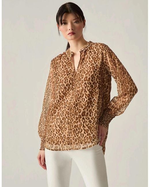 James Lakeland Brown Camel Leopard Print Blouse