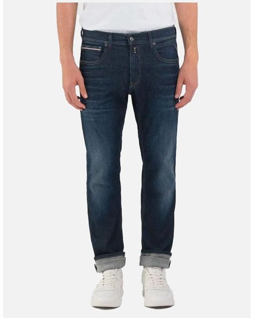 Replay Blue Hyperflex Grover Straight Fit Jeans 007 for men