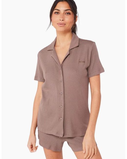 Boss Brown Cotton Alyssa Short Pyjama Set, Dark
