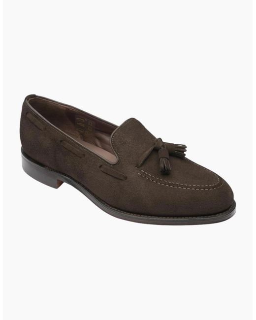 Loake Brown Russel Tassle Loafer Choc Suede for men