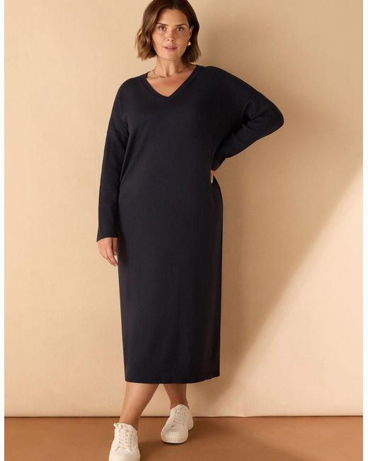 Live Unlimited London Blue V Neck Knit Jumper Dress