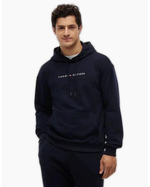 Tommy Hilfiger Blue Th Original Logo Drawstring Lounge Hoody for men