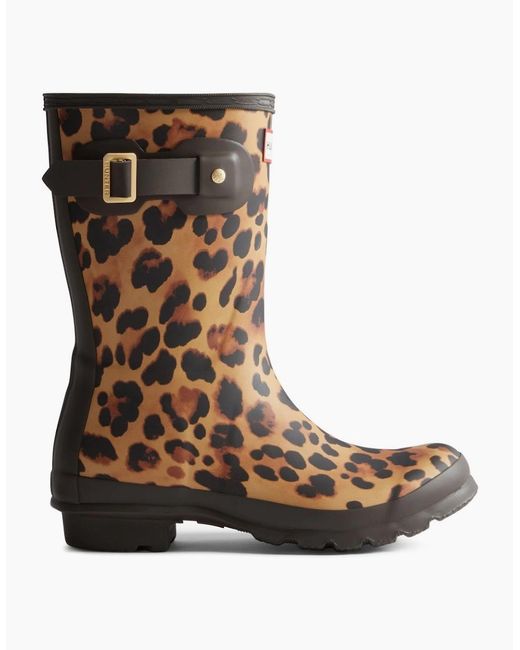 Hunter Brown Original Short Leopard Wellingtons