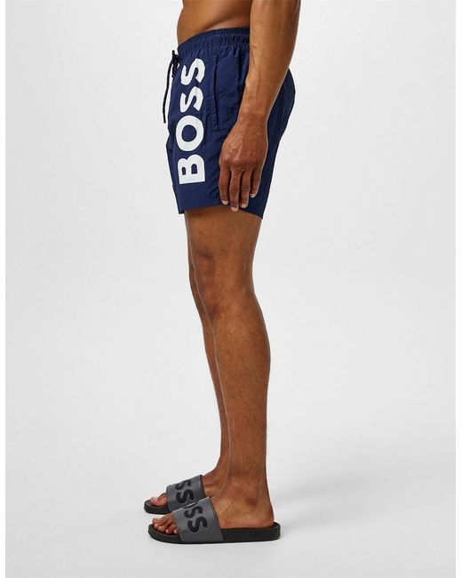 Boss White Octopus Swim Shorts With Bold Branding for men