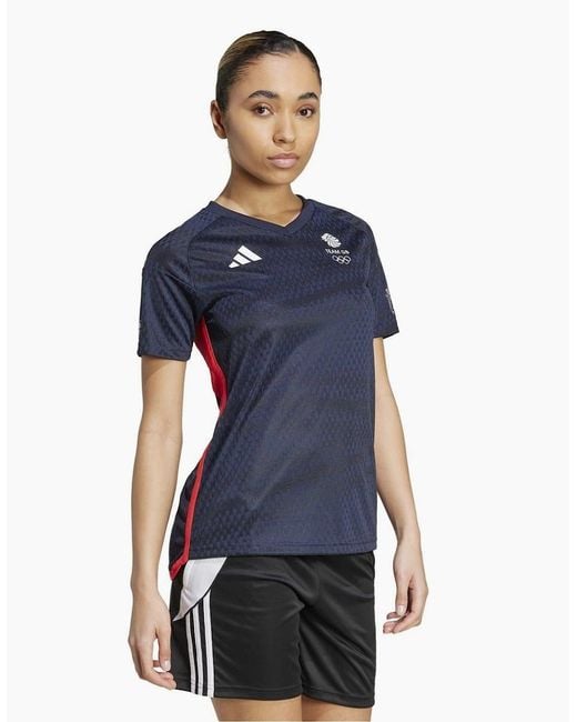 Adidas Blue Team Gb V-Neck Raglan Sleeve Jersey T-Shirt