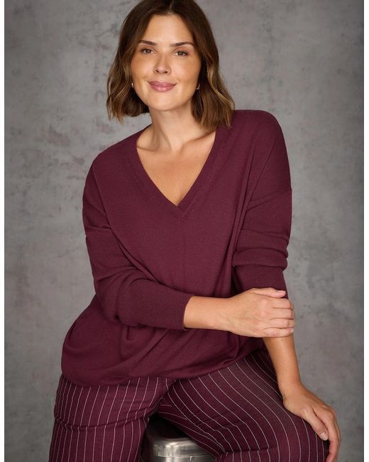 Live Unlimited London Purple Burgundy V Neck Jumper