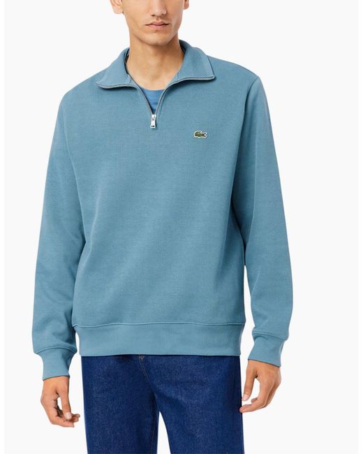 Lacoste Blue Sweatshirt High Neck Interlock Sweatshirt Cotton Sportswear Jumper for men