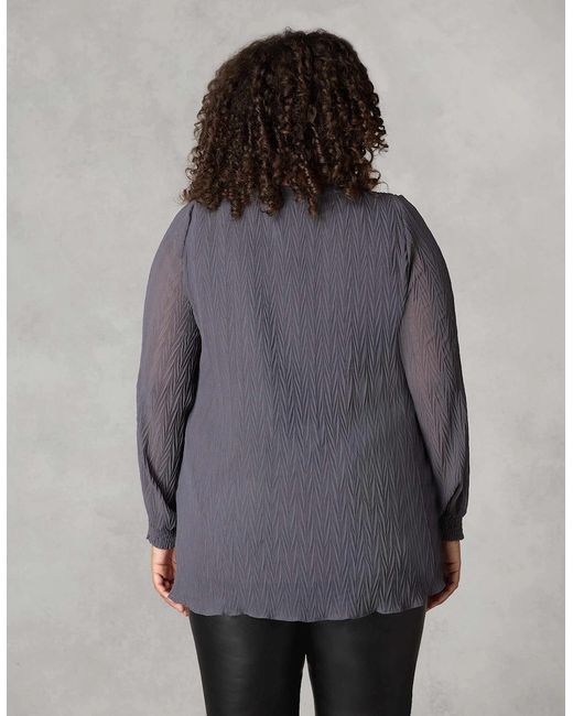 Live Unlimited London Gray Textured Rib Trim Blouse