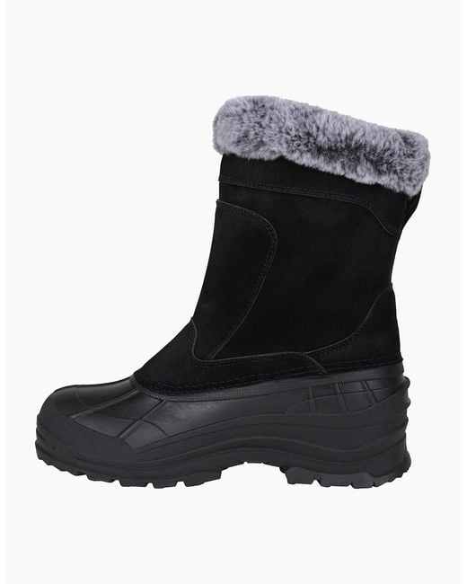 Mountain Warehouse Black Ladies Snowdrift Suede Faux Fur Lined Snow Boots