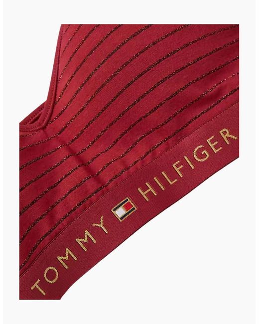 Tommy Hilfiger Red Lurex Pinstripe Unlined Bralette, Deep Rouge