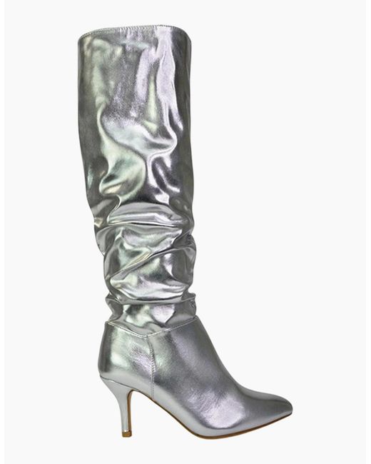 XY London Ladies Sian Ruched Metallic Knee-High Boots