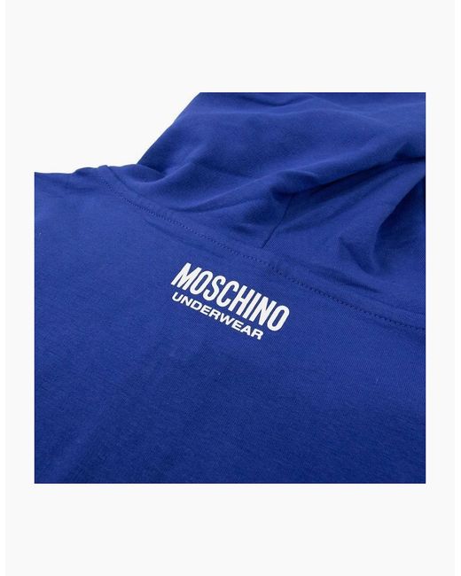 Moschino Blue Underwear Pocket Tape Logo Hoody for men