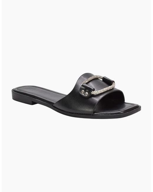 XY London Black Ladies Annie Sparkle Diamante Flat Sliders