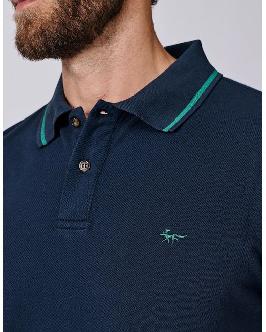 aubi Blue Eden Tipped Pique Polo for men