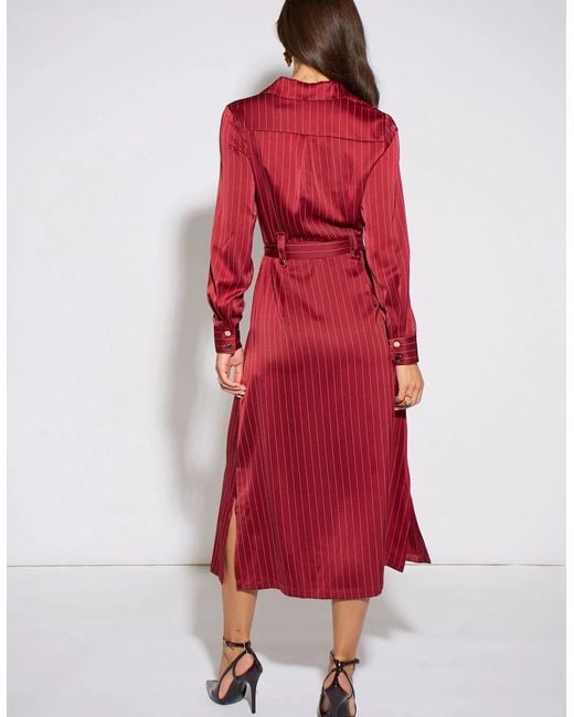 Gini London Red Mulberry Pinstripe Shirt Utility Belted Shirt Dress