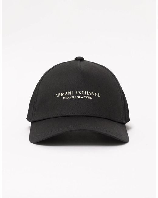 ARMANI EXCHANGE Black Milano/New York Logo Baseball Cap for men