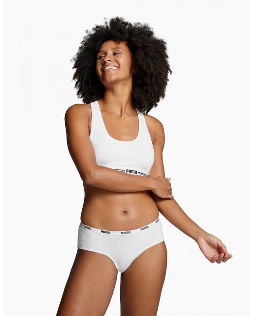 PUMA White 2-Pack Classic Logo Low-Rise Hipster Briefs