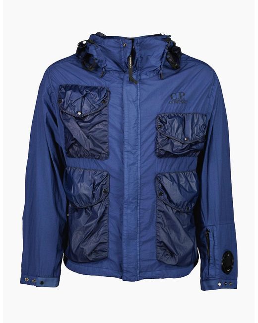 C P Company Blue Taylon Mixed Goggle Jacket for men