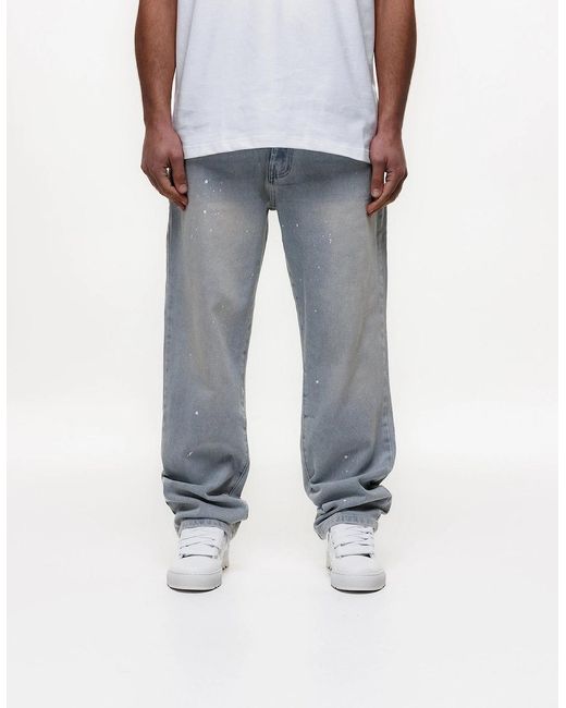 Magrit Gray Core Painted Straight Jeans for men