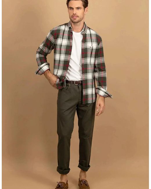 Fynch-Hatton Gray Premium Flannel Large Check Button Down Shirt Dark Ivy for men