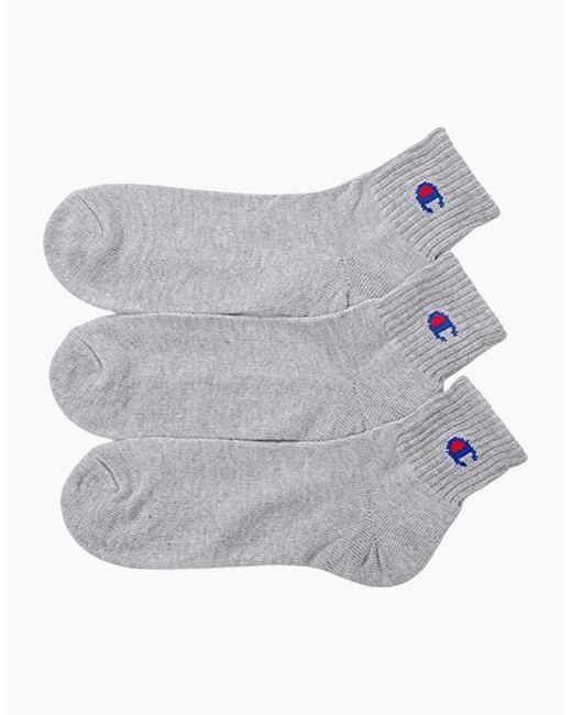 Champion Gray Ankle Socks 3X Pack Regular Cotton Sports Trainer Socks L for men