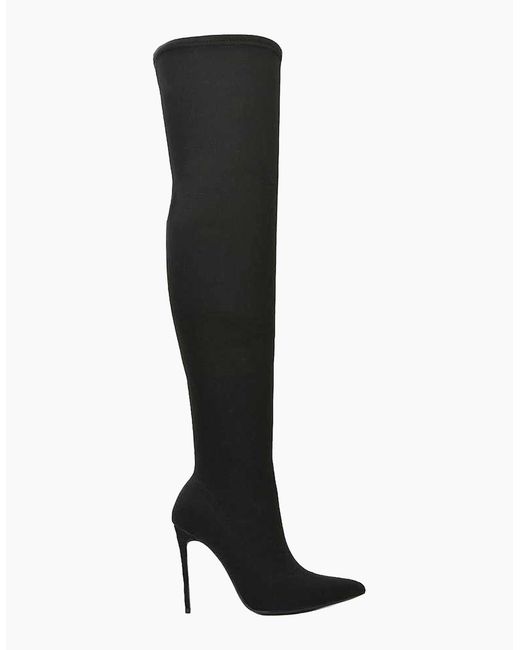 XY London Black Ladies Piper Zip High Heel Thigh-High Boots