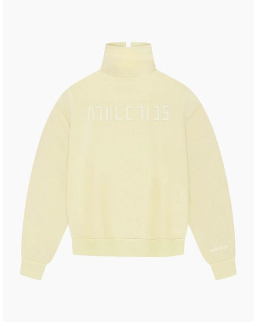 Adidas Yellow Relaxed Fit Embroidered Lettering Funnel Neck Long Sleeve Athletic Top