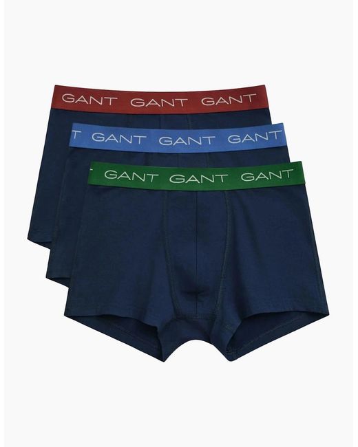Gant Blue 3-Pack Contrast Waistband Boxer Trunks, W/ /Burgundy for men