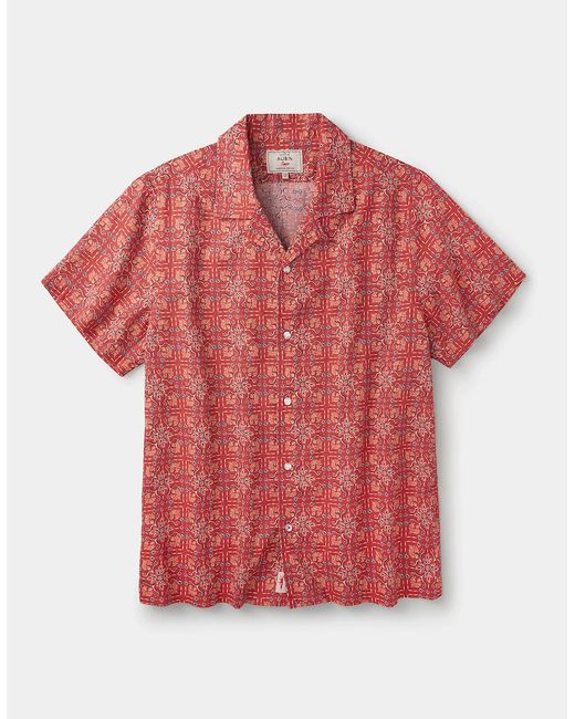 aubi Red Abbey Cuban Collar Short Sleeved Shirt for men
