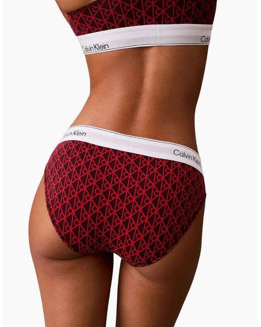 Calvin Klein Red Icon Cotton Modal Bikini Brief, Dark Berry Emblem