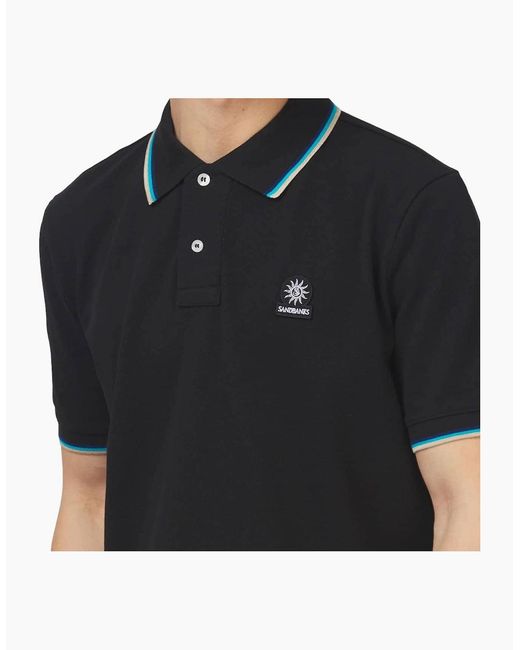 Sandbanks Black Tipped Badge Pique Polo Shirt for men