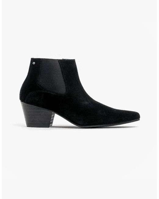Club Cubano Black Mccartney Suede Winklepicker Cuban Heel Boots for men