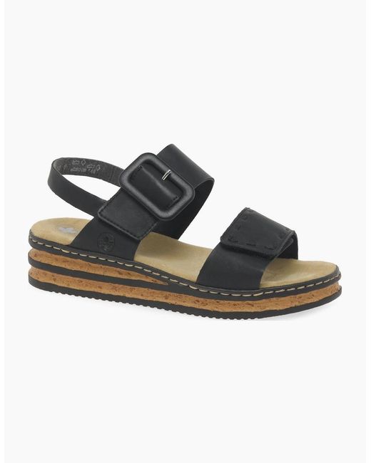 Rieker Black Page Wedge Heel Sandals