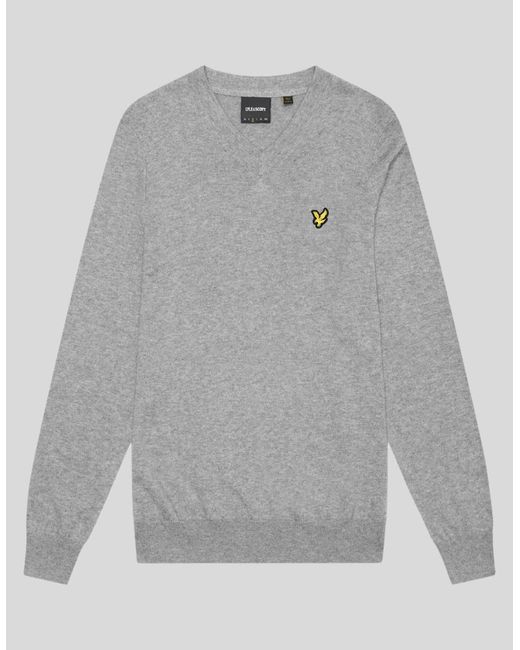 Lyle & Scott Gray Cotton Merino V Neck Jumper for men