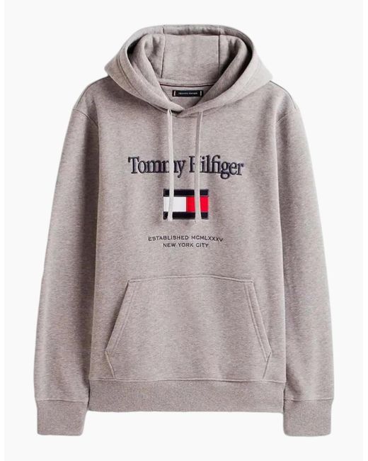 Tommy Hilfiger Gray Embroidery Flex Hoodies Casual Cotton Regular Fit New Top for men