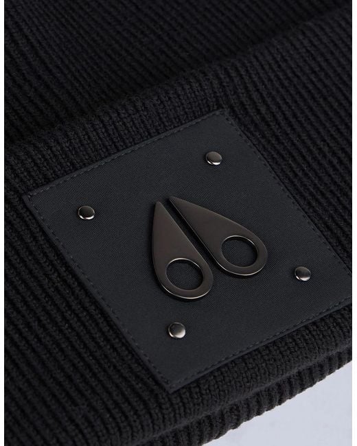 Moose Knuckles Black Logo Icon Beanie Hat for men