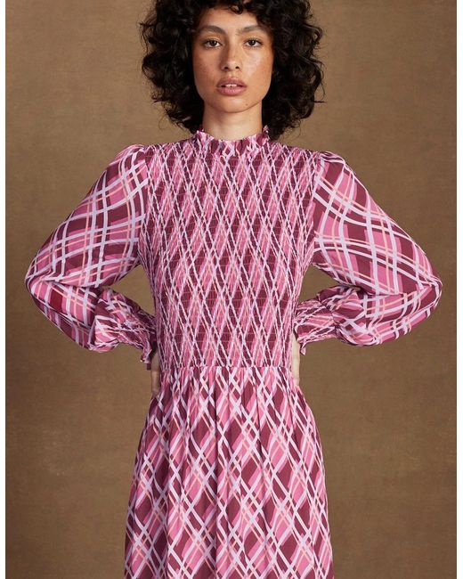 Ro&zo Pink Petite Check Shirred Dress