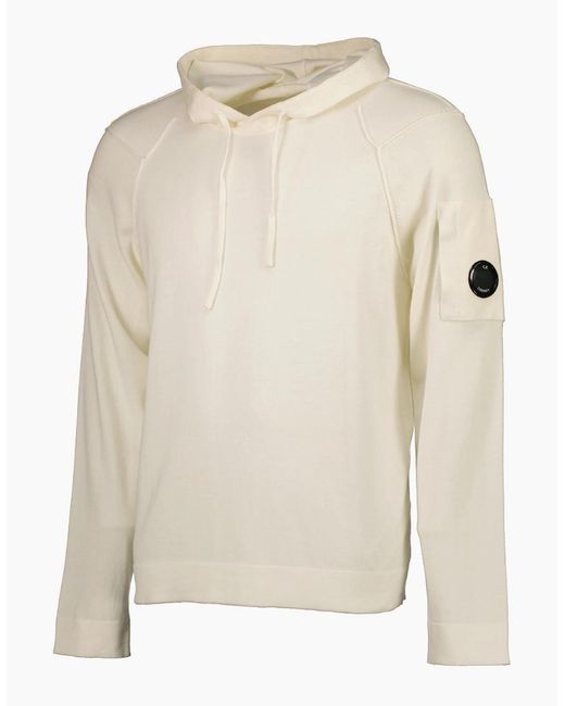 C P Company White Sea Island Knitted Lens Hoodie for men