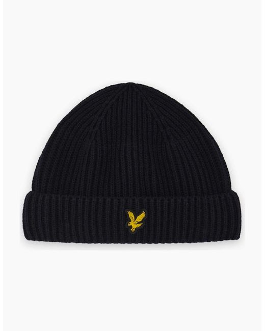 Lyle & Scott Blue Lyle & Scott Ribbed Beanie Jet for men