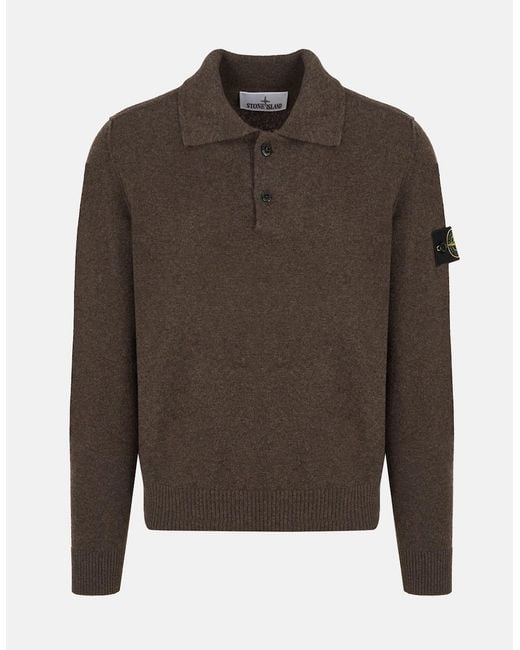 Stone Island Brown Knitted 5100018 Polo Shirt for men
