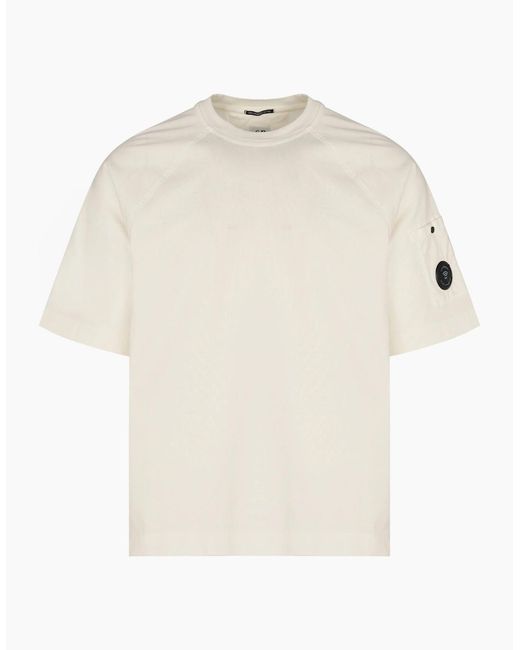 C P Company White 30/2 Heavy Cotton Lens T Shirt for men