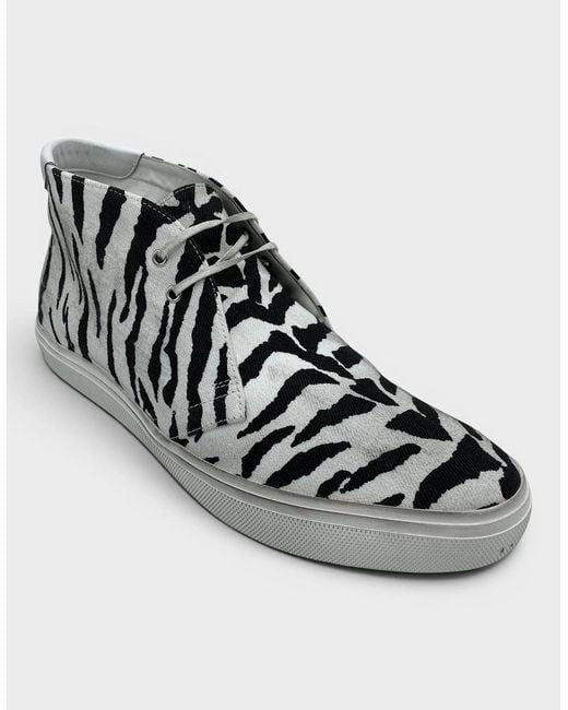 Saint Laurent Black Zebra Canvas Distressed Laced Sneakers