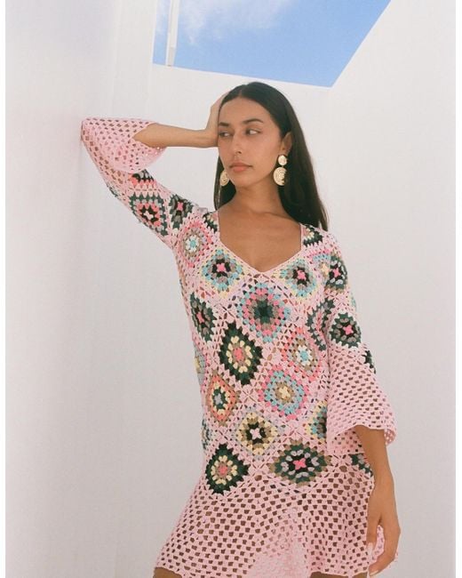 Oceanus Multicolor Spring Crochet Dress