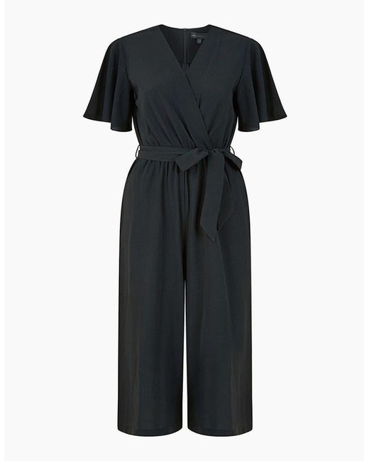 Mela London Black Angle Sleeve Surplice Neck Cropped Jumpsuit