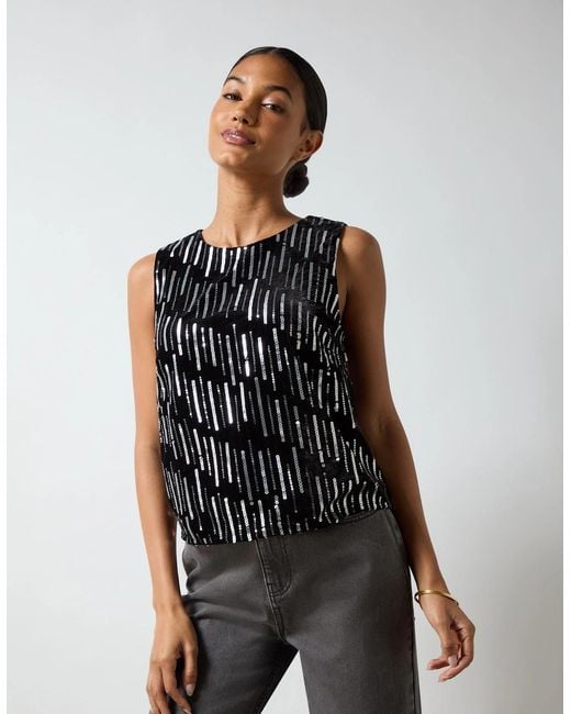 Ro&zo Black Embellished Velvet Shell Top
