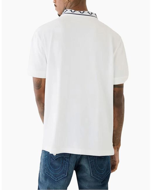 True Religion White Polo Shirt Relaxed Fit Branded Collar Ss Pique Polo Shirts for men