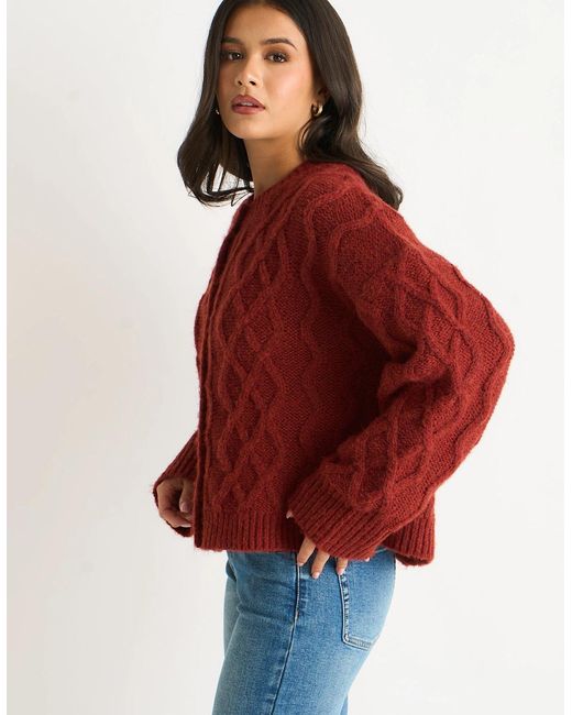 Gini London Red Rust Cable Knit Cardigan