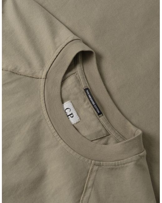 C P Company Green 30/2 Heavy Cotton Lens T Shirt Khaki for men